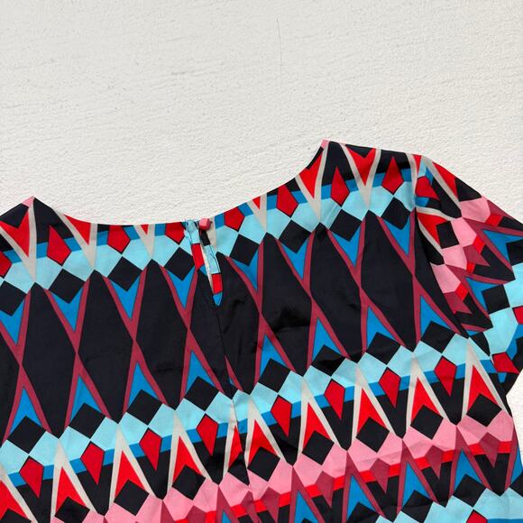J.Crew Geometric Print Top XS Short Sleeve Lightweight Colorful Retro Blouse - Picture 7 of 7